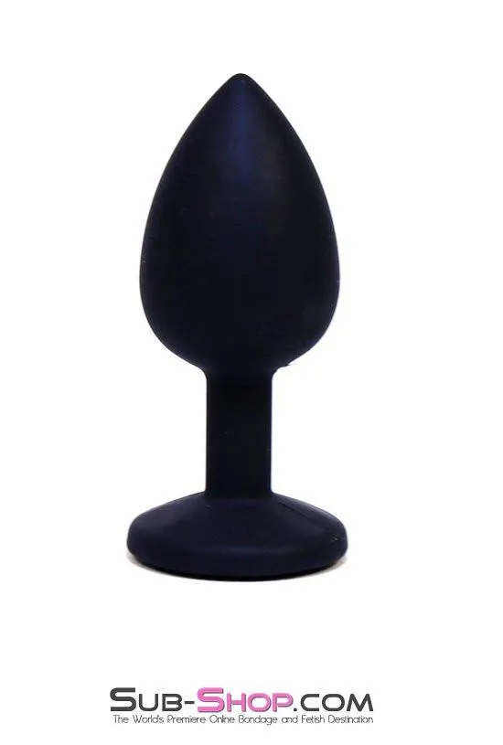 0220M      Black Silicone Mini Anal Plug with Pink Crystal Base
