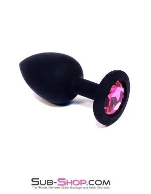 0220M      Black Silicone Mini Anal Plug with Pink Crystal Base