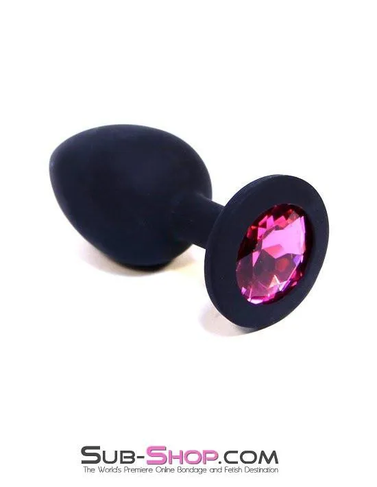 0220M      Black Silicone Mini Anal Plug with Pink Crystal Base