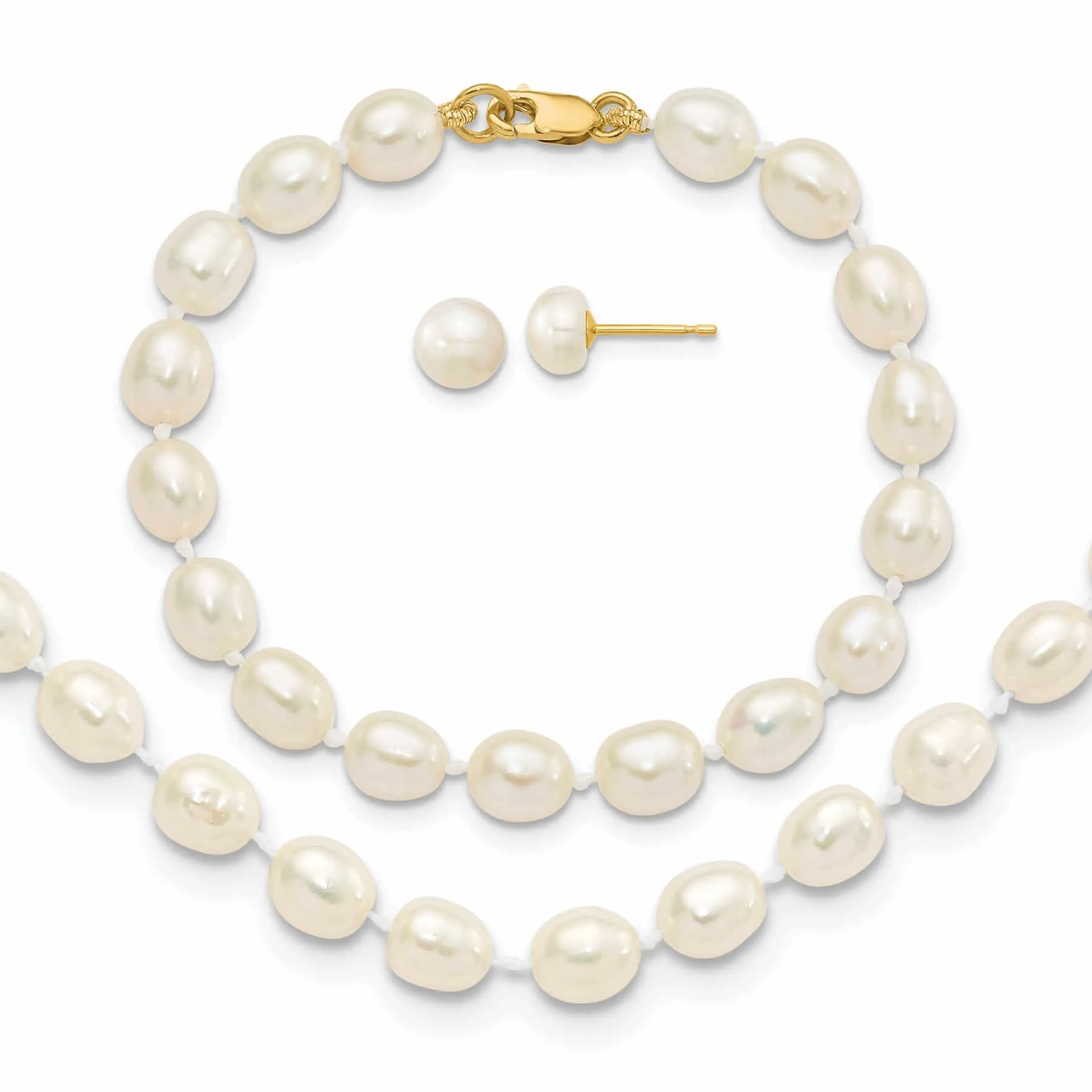 14k FWC Pearl Bracelet Necklace Earrings Set