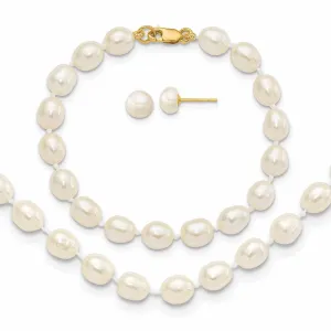 14k FWC Pearl Bracelet Necklace Earrings Set