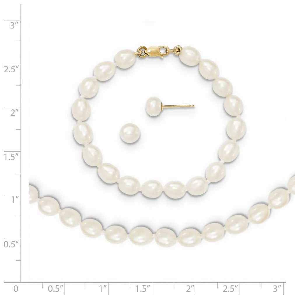 14k FWC Pearl Bracelet Necklace Earrings Set