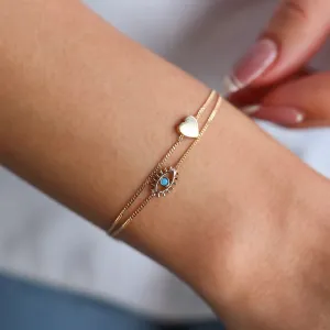 14k Gold Eyelash Heart Double Bracelet
