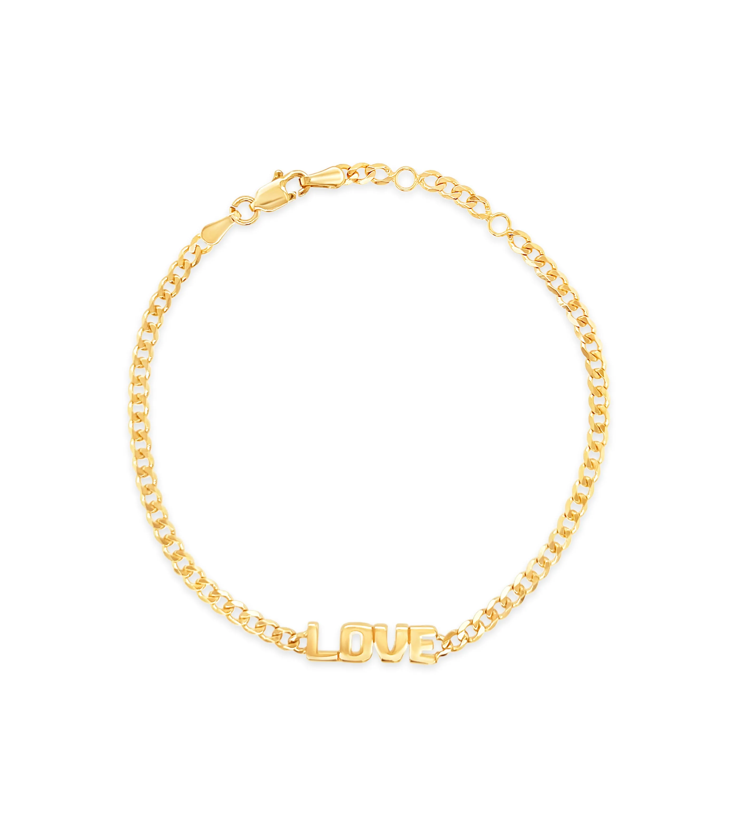 14k Gold Love Curb Chain Bracelet