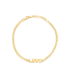 14k Gold Love Curb Chain Bracelet