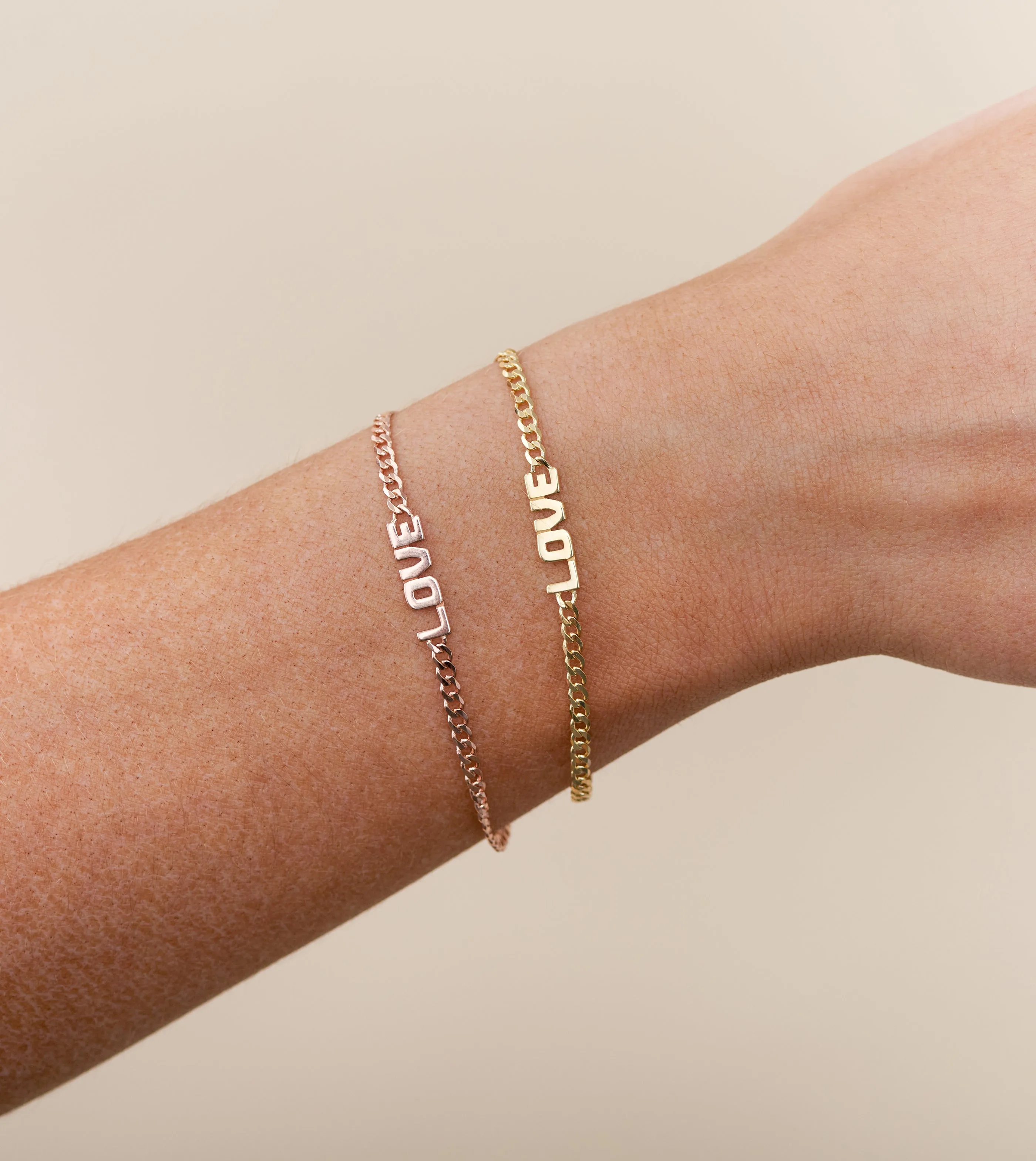 14k Gold Love Curb Chain Bracelet