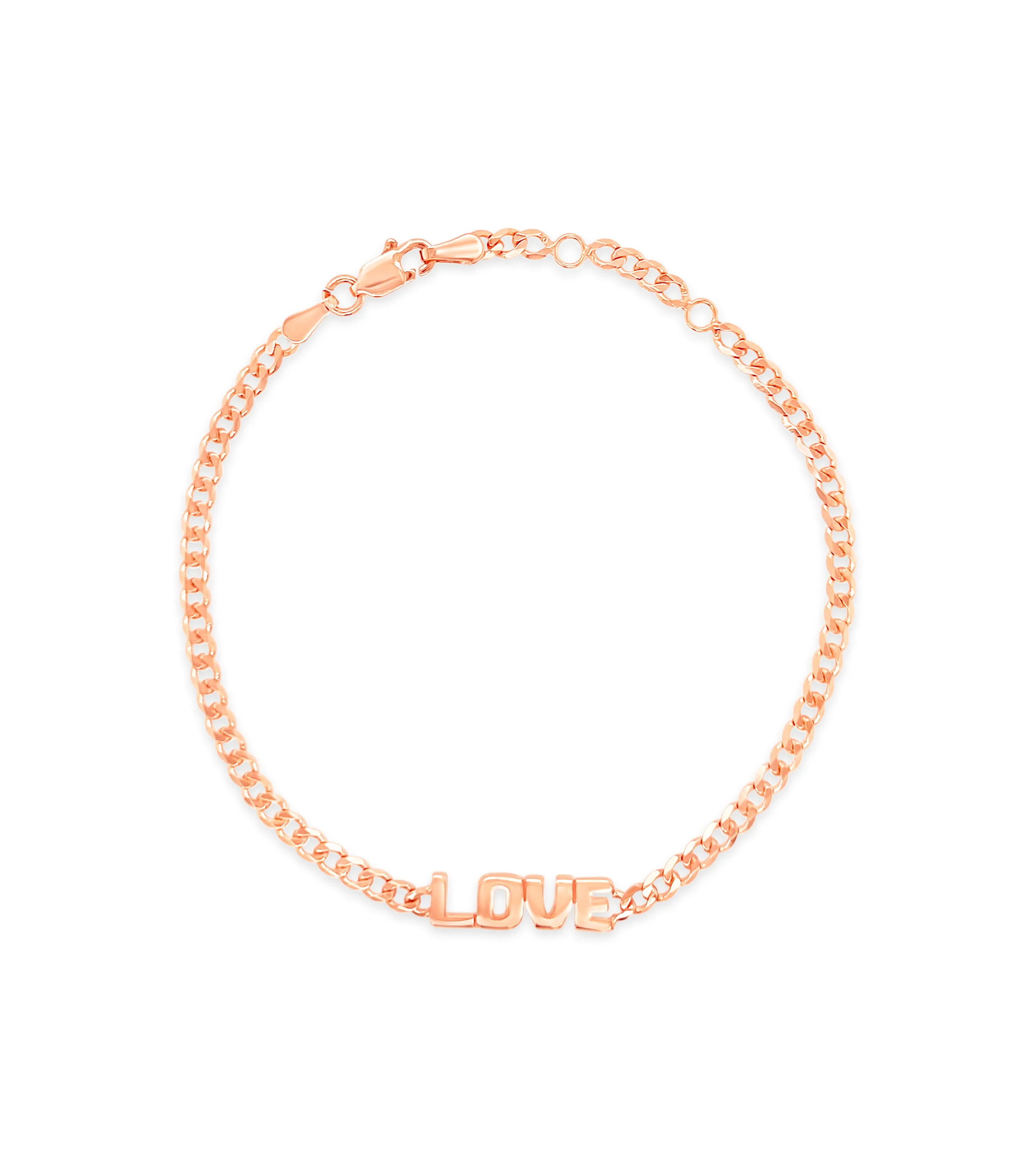 14k Gold Love Curb Chain Bracelet