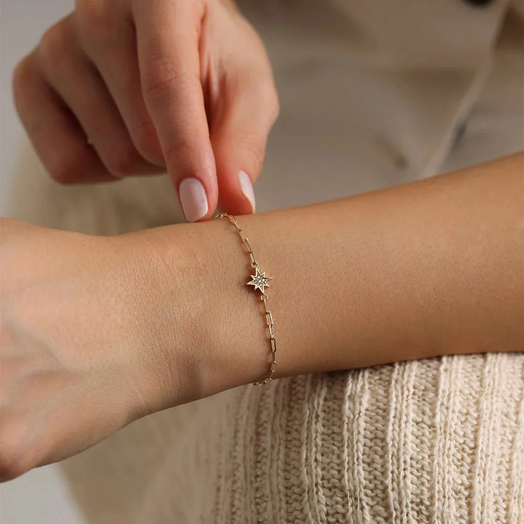 14k Gold Paper Clip Pole Star Bracelet