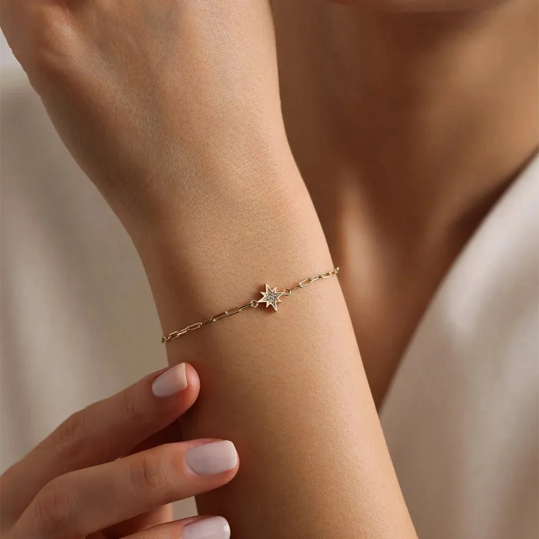 14k Gold Paper Clip Pole Star Bracelet