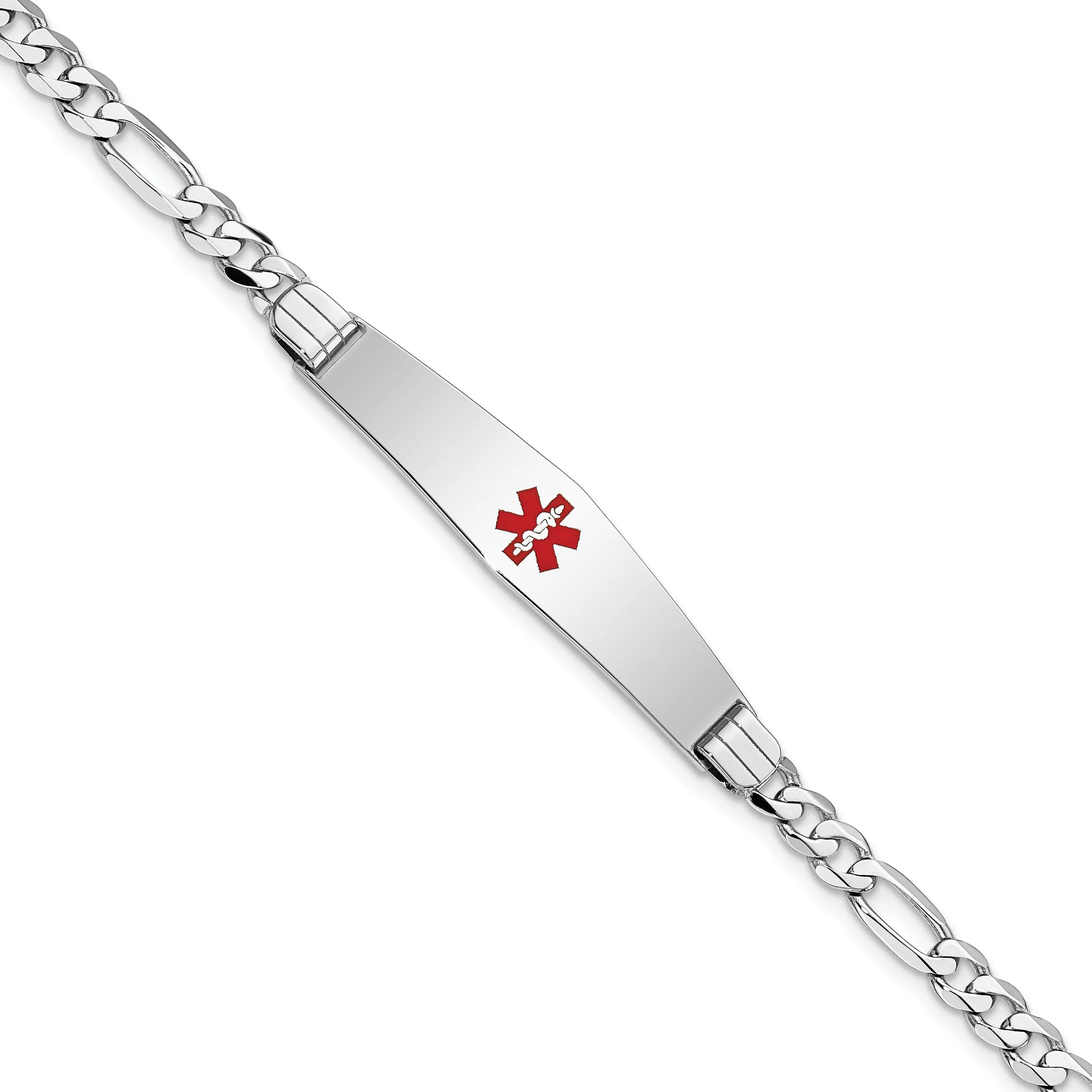 14K White Gold Figaro Link Medical ID Bracelet