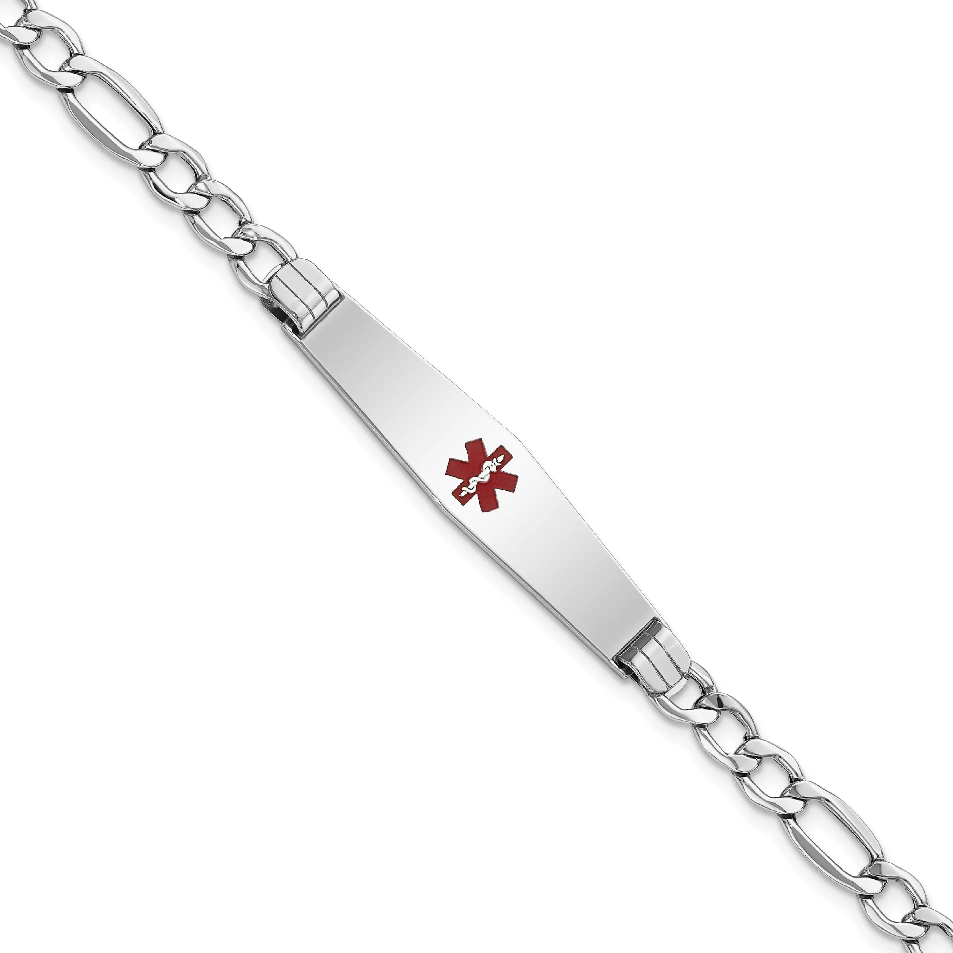 14K White Gold Figaro Link Medical ID Bracelet