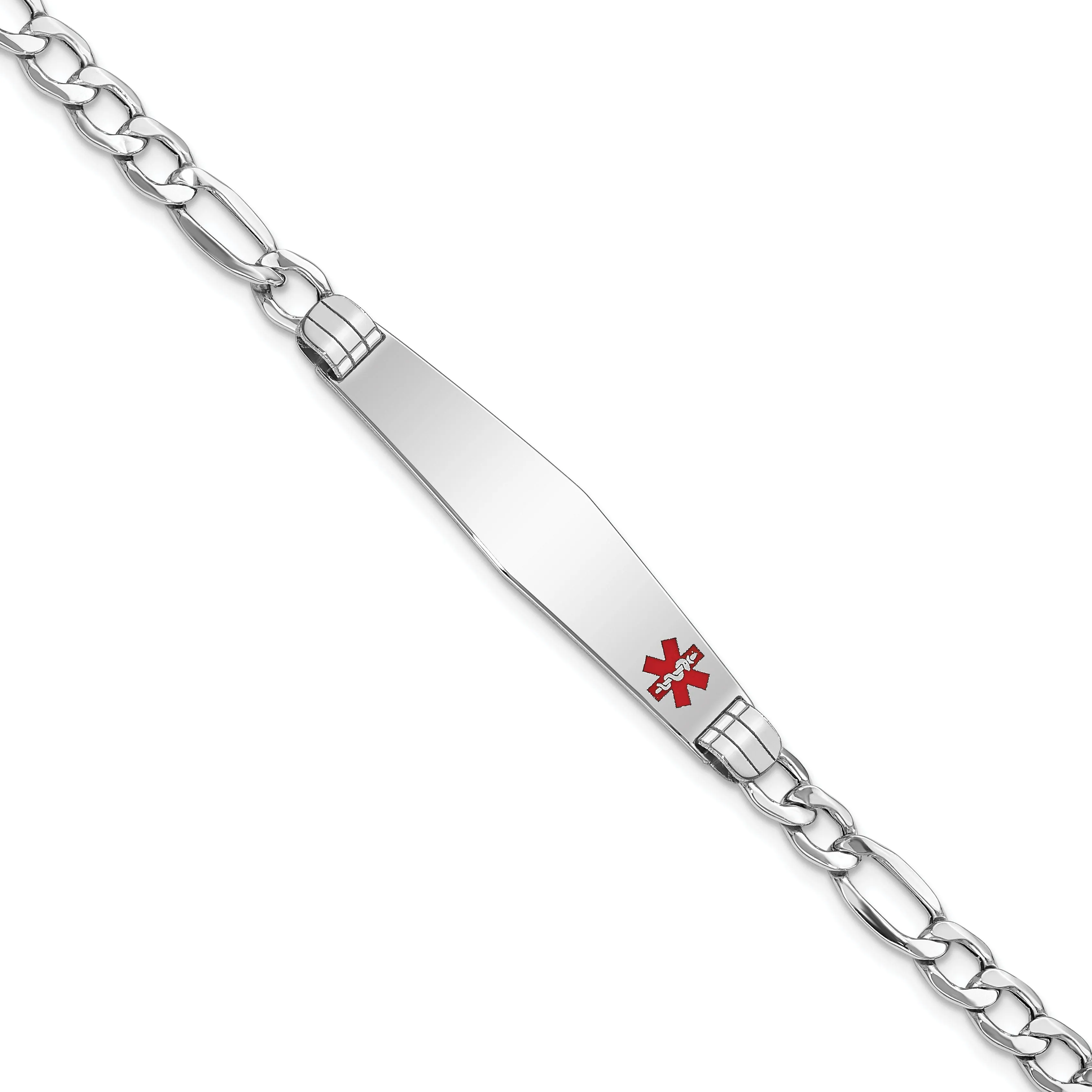 14K White Gold Figaro Link Medical ID Bracelet