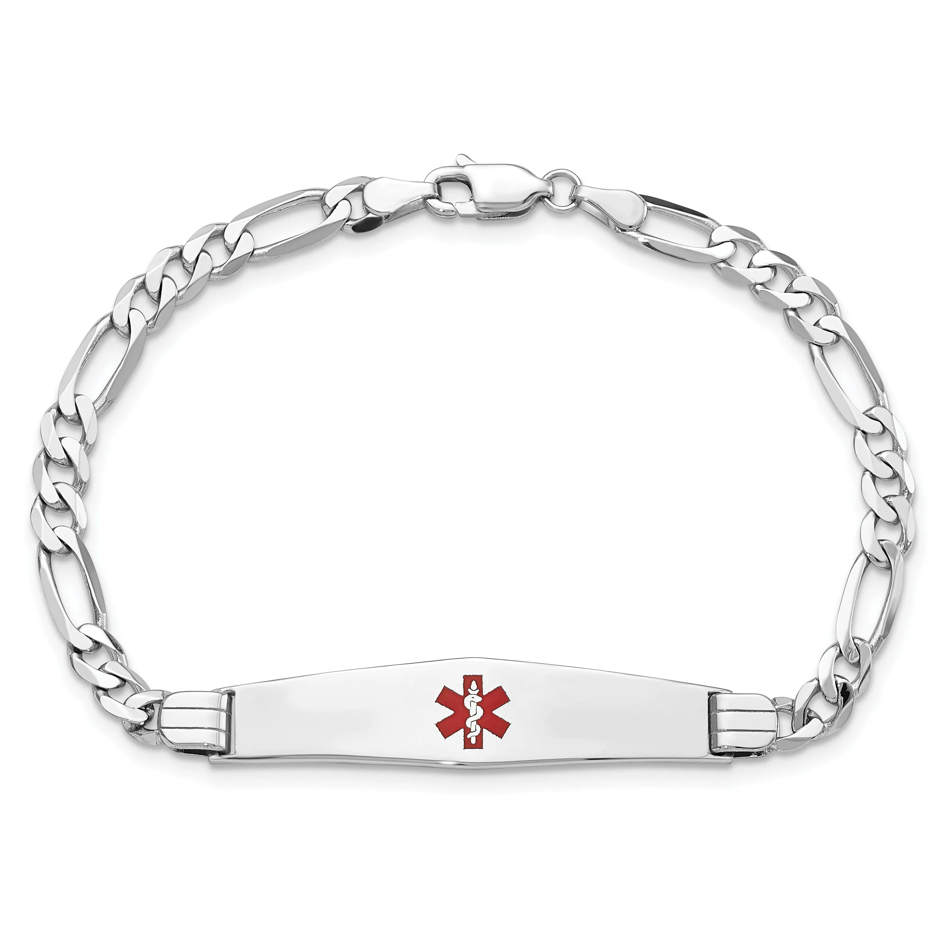 14K White Gold Figaro Link Medical ID Bracelet