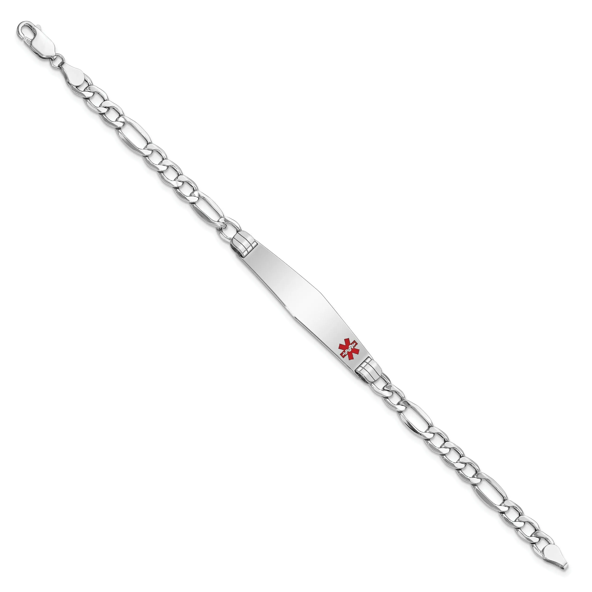 14K White Gold Figaro Link Medical ID Bracelet