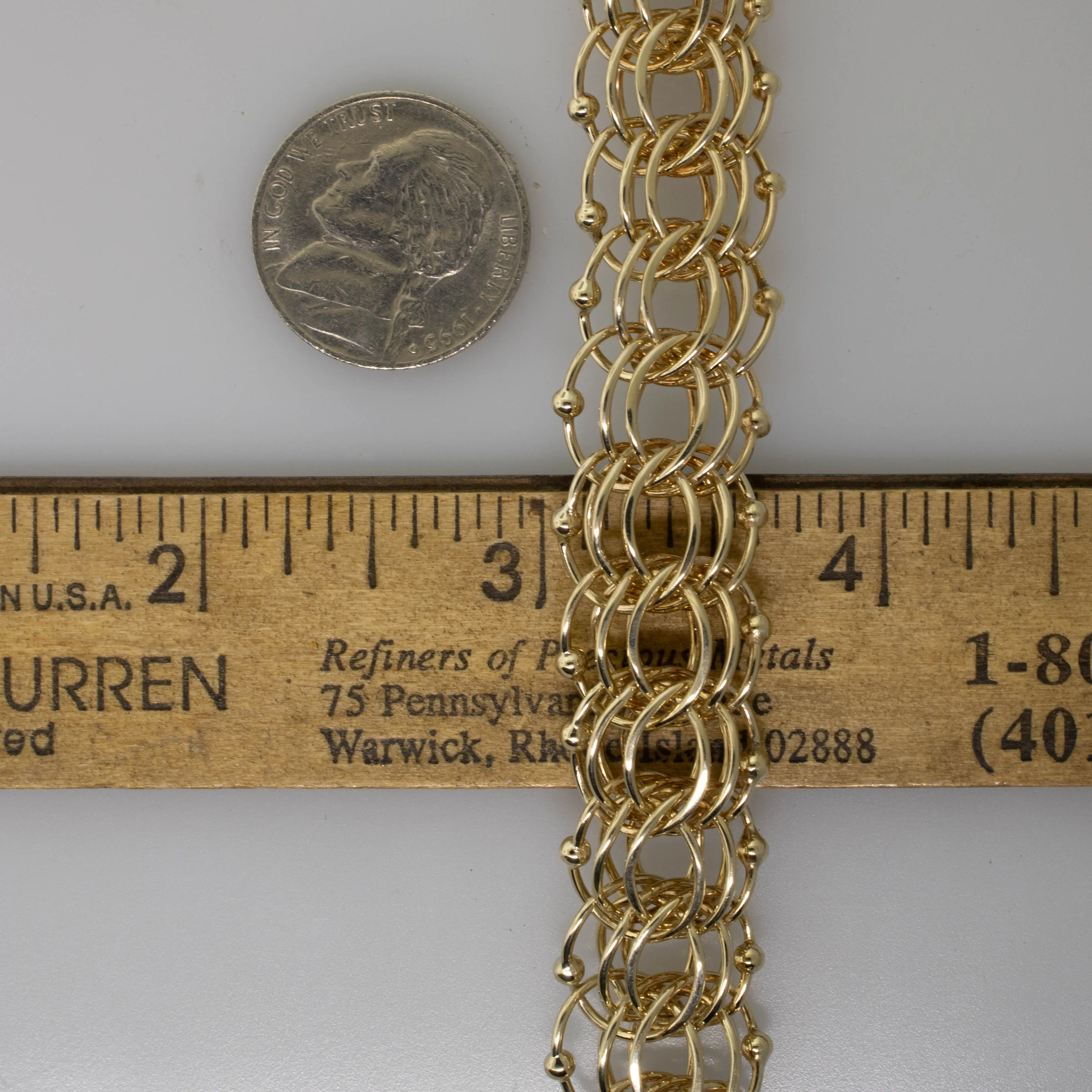 14K Yellow Gold 8.5" Triple Link Charm Bracelet w/ Ball Accents 25.5 DWT 15.5mm