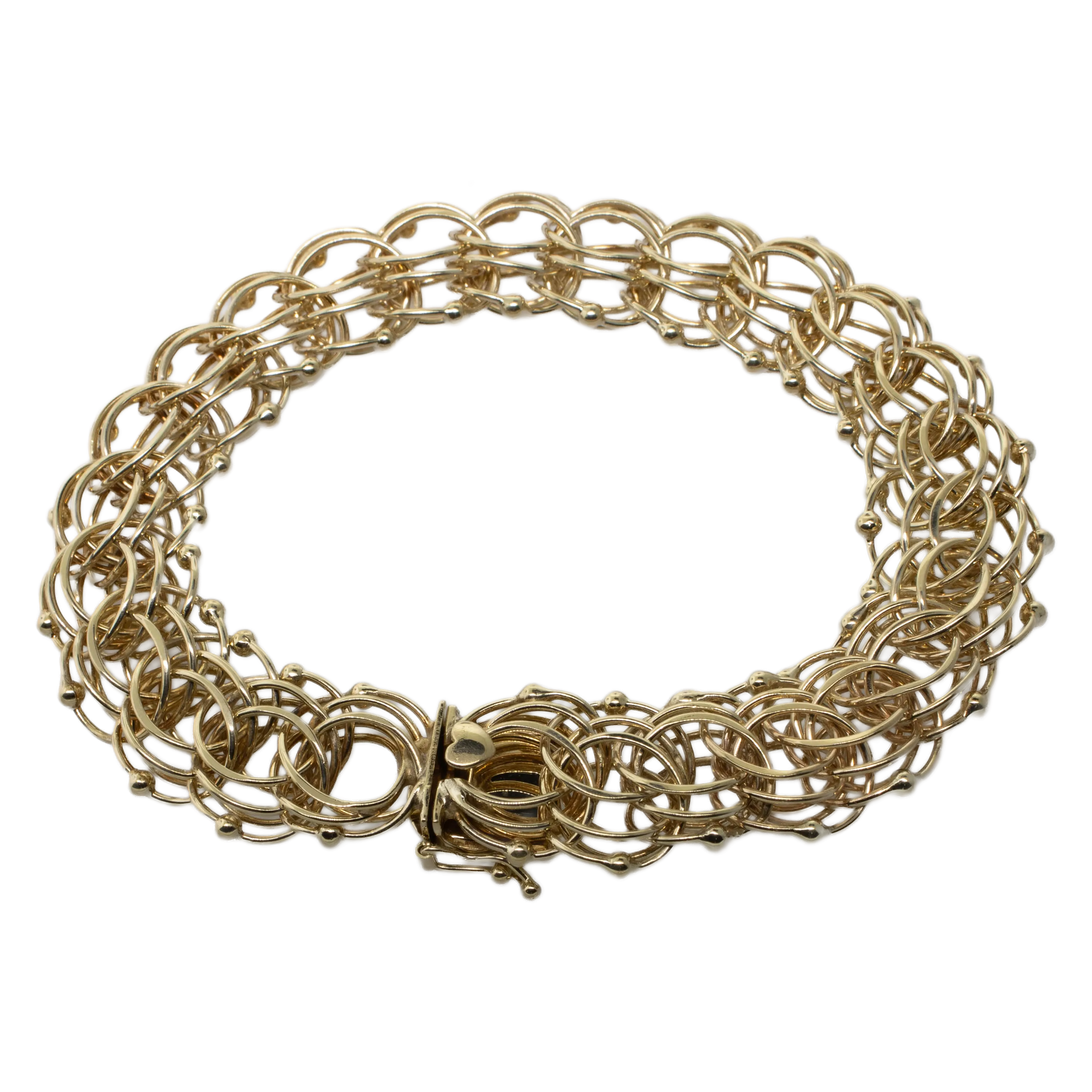 14K Yellow Gold 8.5" Triple Link Charm Bracelet w/ Ball Accents 25.5 DWT 15.5mm