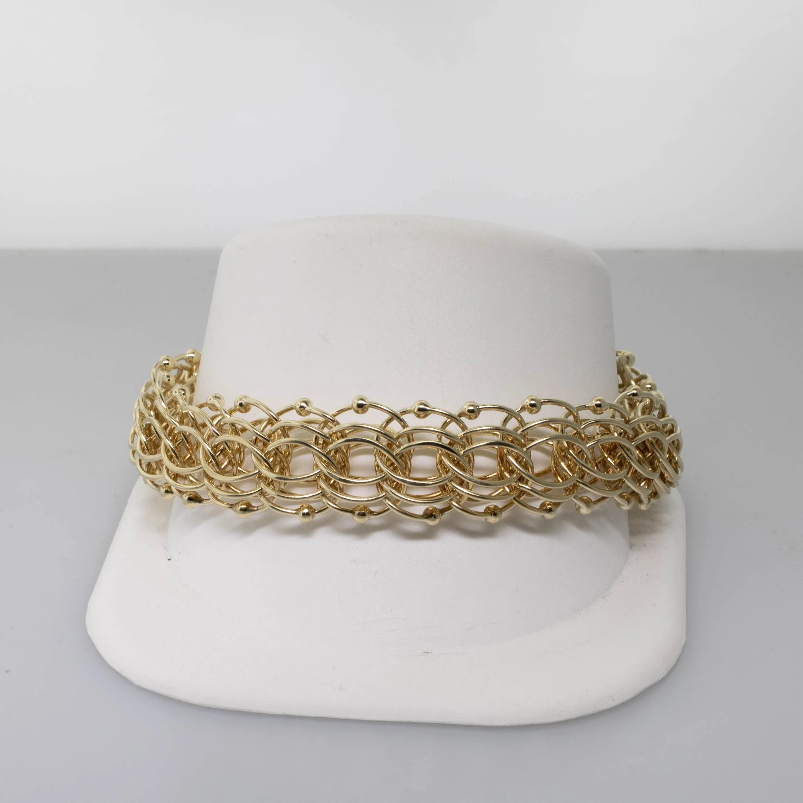 14K Yellow Gold 8.5" Triple Link Charm Bracelet w/ Ball Accents 25.5 DWT 15.5mm