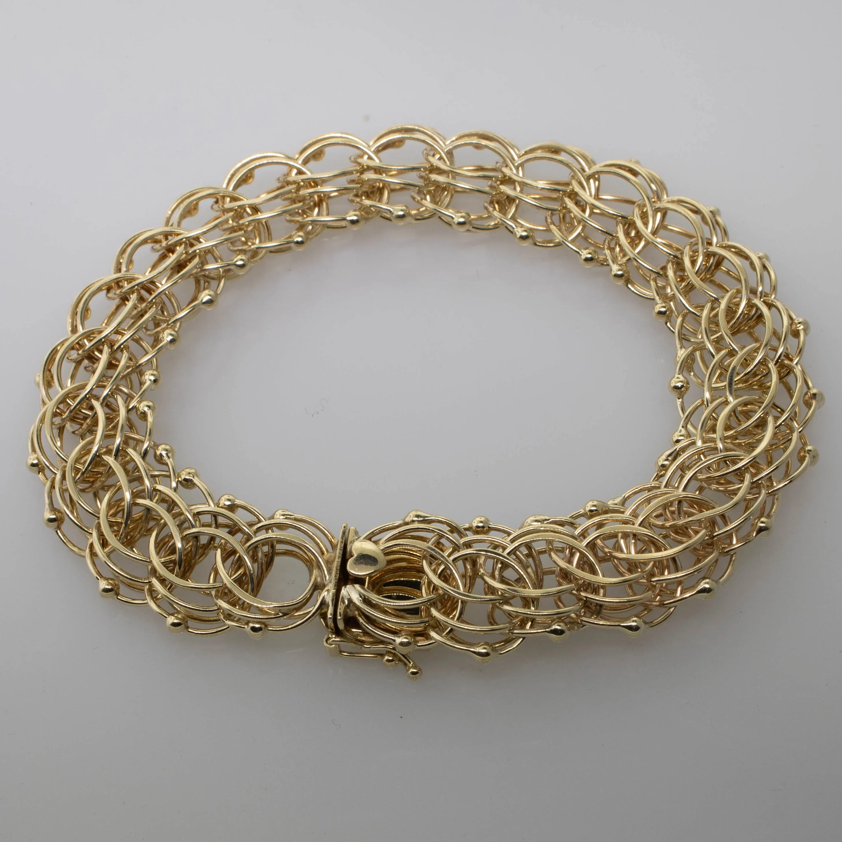 14K Yellow Gold 8.5" Triple Link Charm Bracelet w/ Ball Accents 25.5 DWT 15.5mm