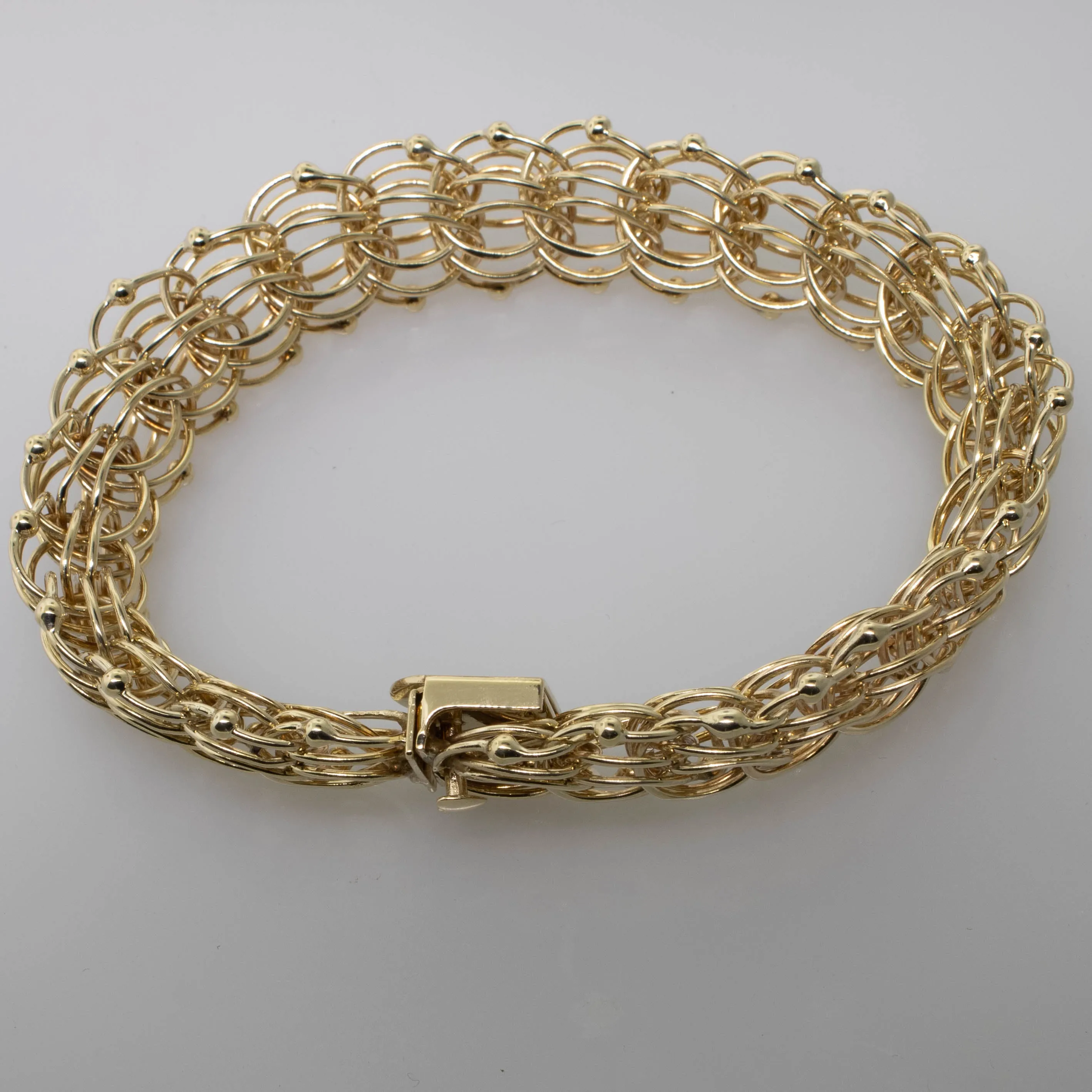 14K Yellow Gold 8.5" Triple Link Charm Bracelet w/ Ball Accents 25.5 DWT 15.5mm