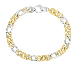 14kt 8.5 inches Yellow White Gold 6mm Soft Faceted Shiny Figaro Style Bracelet with Lobster Clasp (Actual sample in Silver )