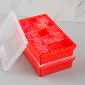 15-Square Ice Mold with Lid, Red, Set of 2