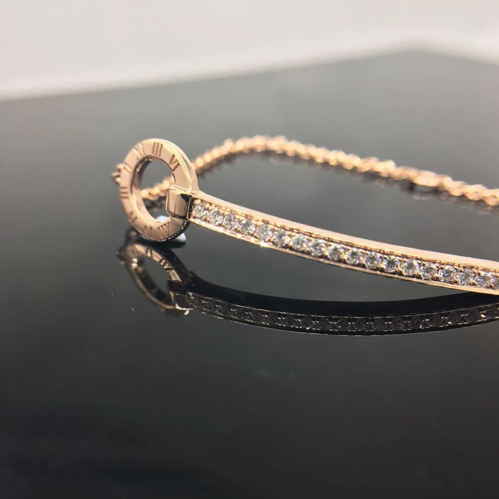 18K Solid Gold Natural Diamond Bracelet Roman Numerals Elegant Charm Jewelry