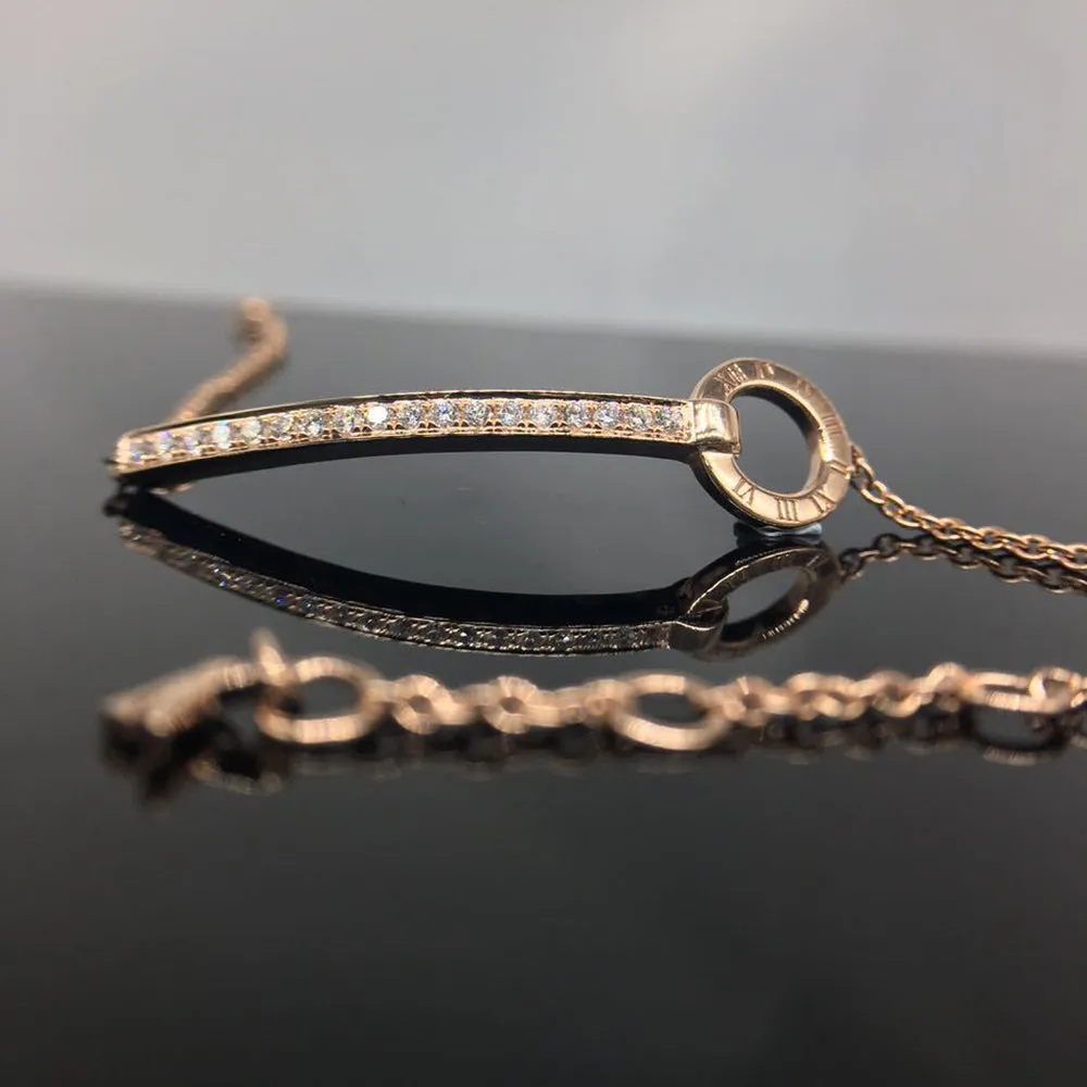 18K Solid Gold Natural Diamond Bracelet Roman Numerals Elegant Charm Jewelry