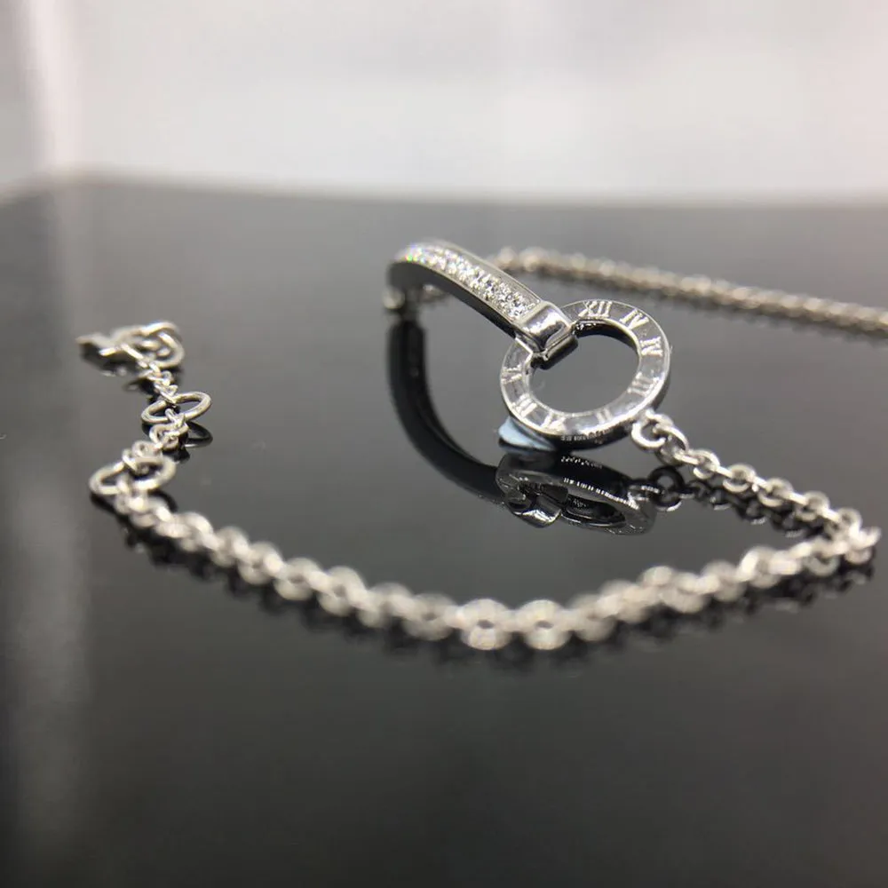 18K Solid Gold Natural Diamond Bracelet Roman Numerals Elegant Charm Jewelry