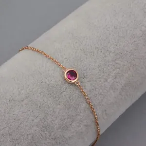 18K Solid Gold Natural Round Red Tourmaline Bracelet Elegant Charm Jewelry 6.7 in
