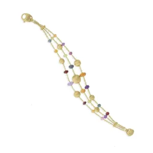 18K yellow gold and gemstone triple strand bracelet