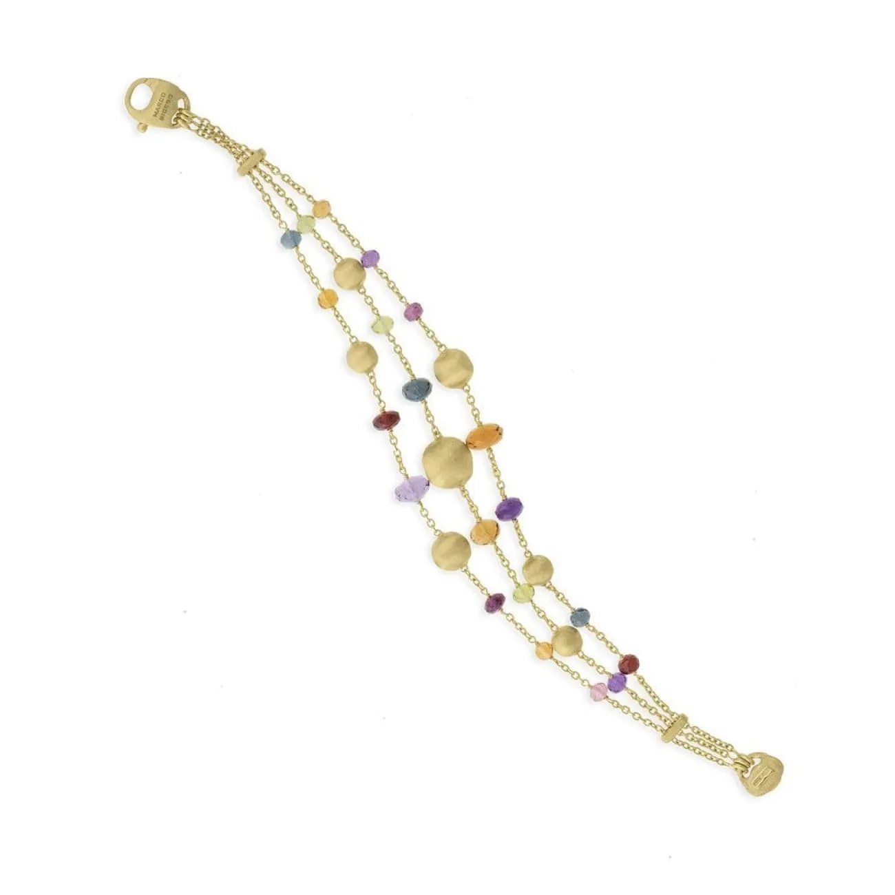 18K yellow gold and gemstone triple strand bracelet