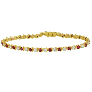 18k Yellow Gold Three-Prong Alternating Ruby and Diamond Signature Bracelet 7", RU=2.90tw D=2.47tw