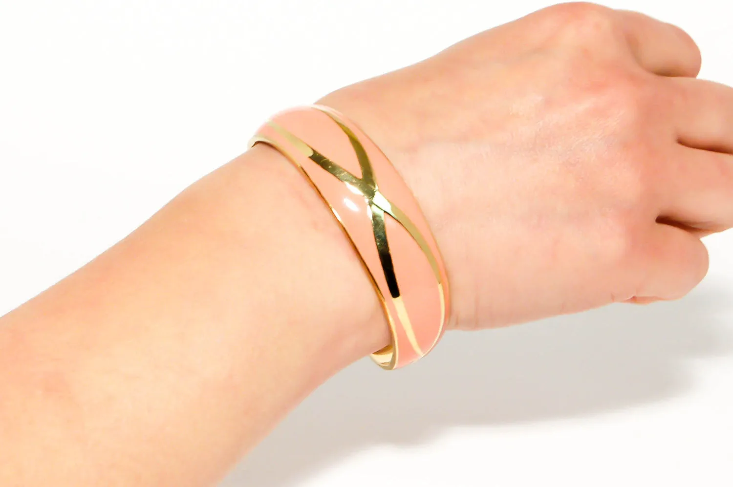 1970's Shiny Gold and Coral Open Cuff Bracelet