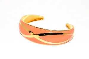 1970's Shiny Gold and Coral Open Cuff Bracelet
