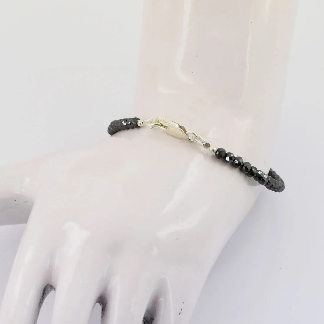 20-22 Cts Certified Black Diamond Beads Bracelet in 925 Silver, Great Shine & Excellent Luster