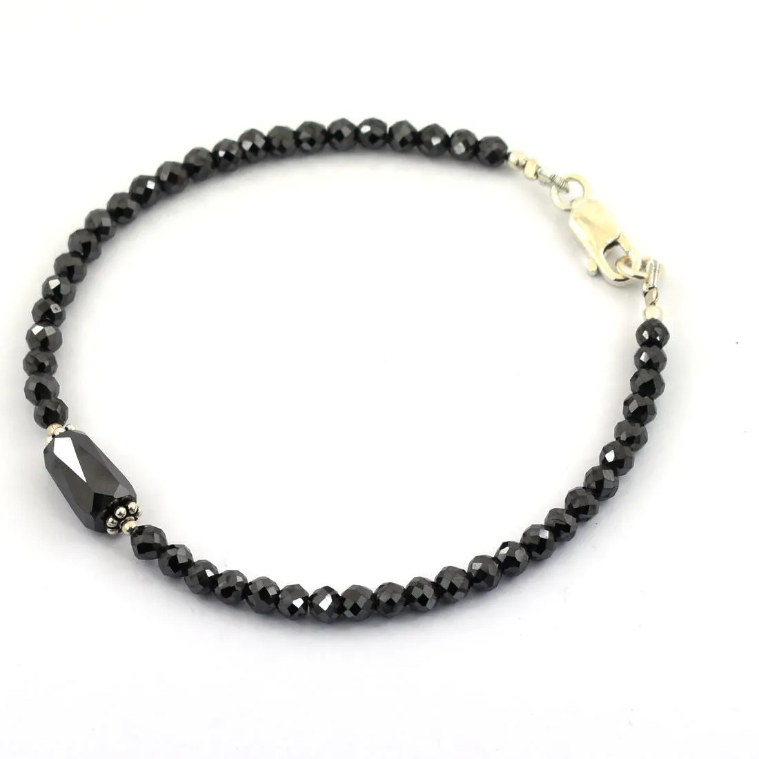 20-22 Cts Certified Black Diamond Beads Bracelet in 925 Silver, Great Shine & Excellent Luster