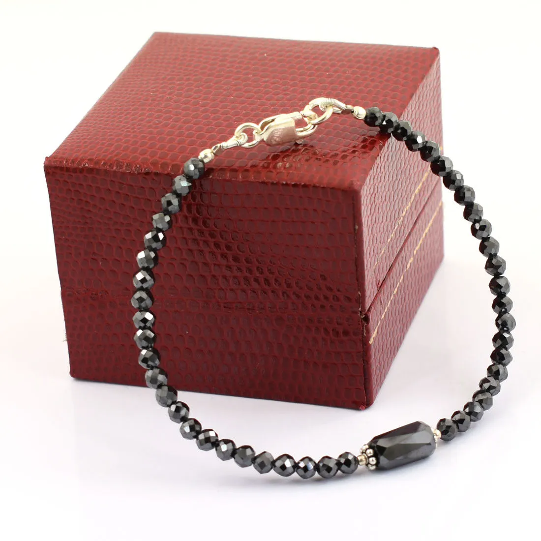 20-22 Cts Certified Black Diamond Beads Bracelet in 925 Silver, Great Shine & Excellent Luster