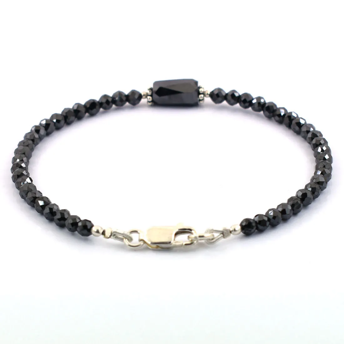 20-22 Cts Certified Black Diamond Beads Bracelet in 925 Silver, Great Shine & Excellent Luster