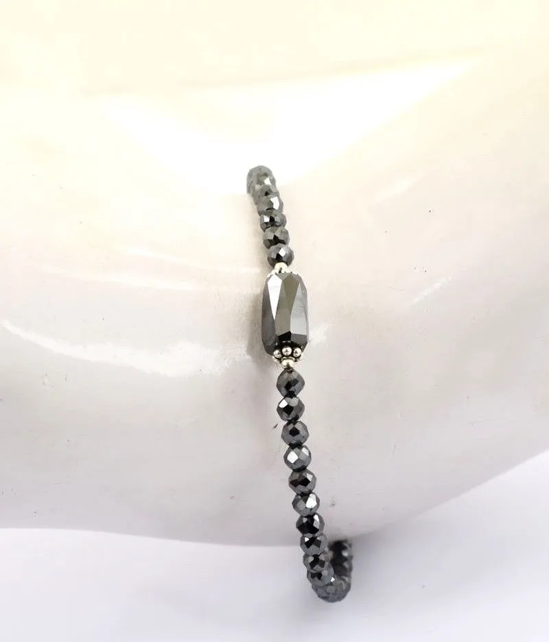 20-22 Cts Certified Black Diamond Beads Bracelet in 925 Silver, Great Shine & Excellent Luster