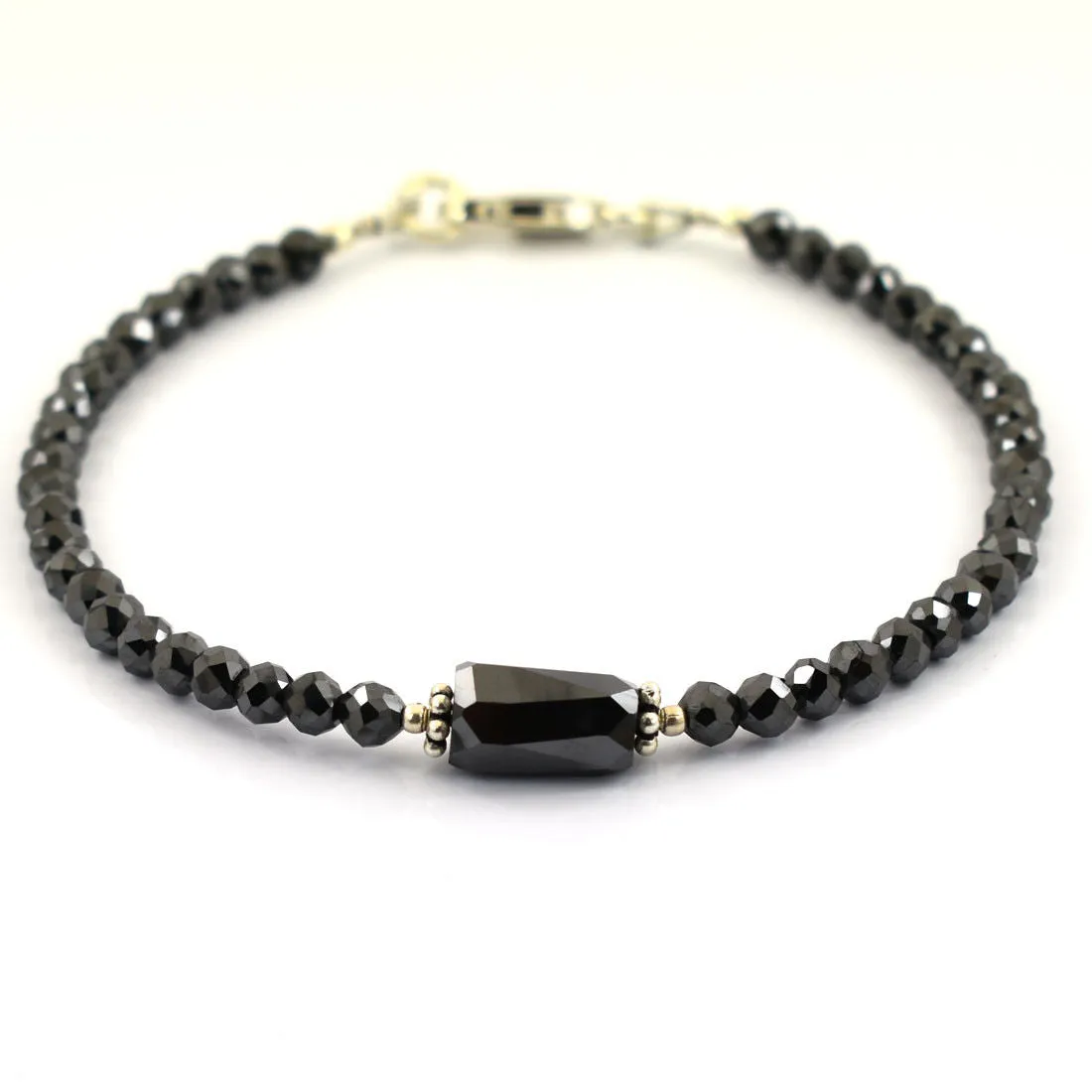 20-22 Cts Certified Black Diamond Beads Bracelet in 925 Silver, Great Shine & Excellent Luster