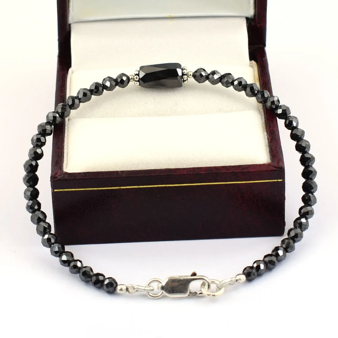 20-22 Cts Certified Black Diamond Beads Bracelet in 925 Silver, Great Shine & Excellent Luster