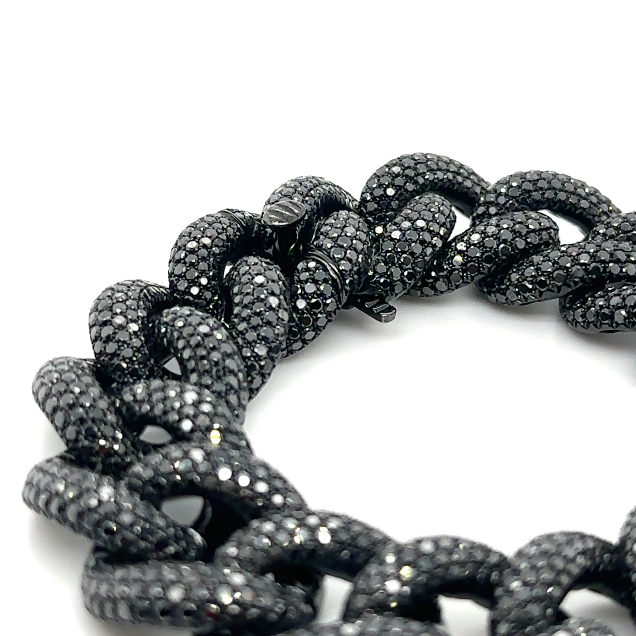 25.53ct tw Black Pave Diamond Cuban Curb Link Pave Statement Bracelet
