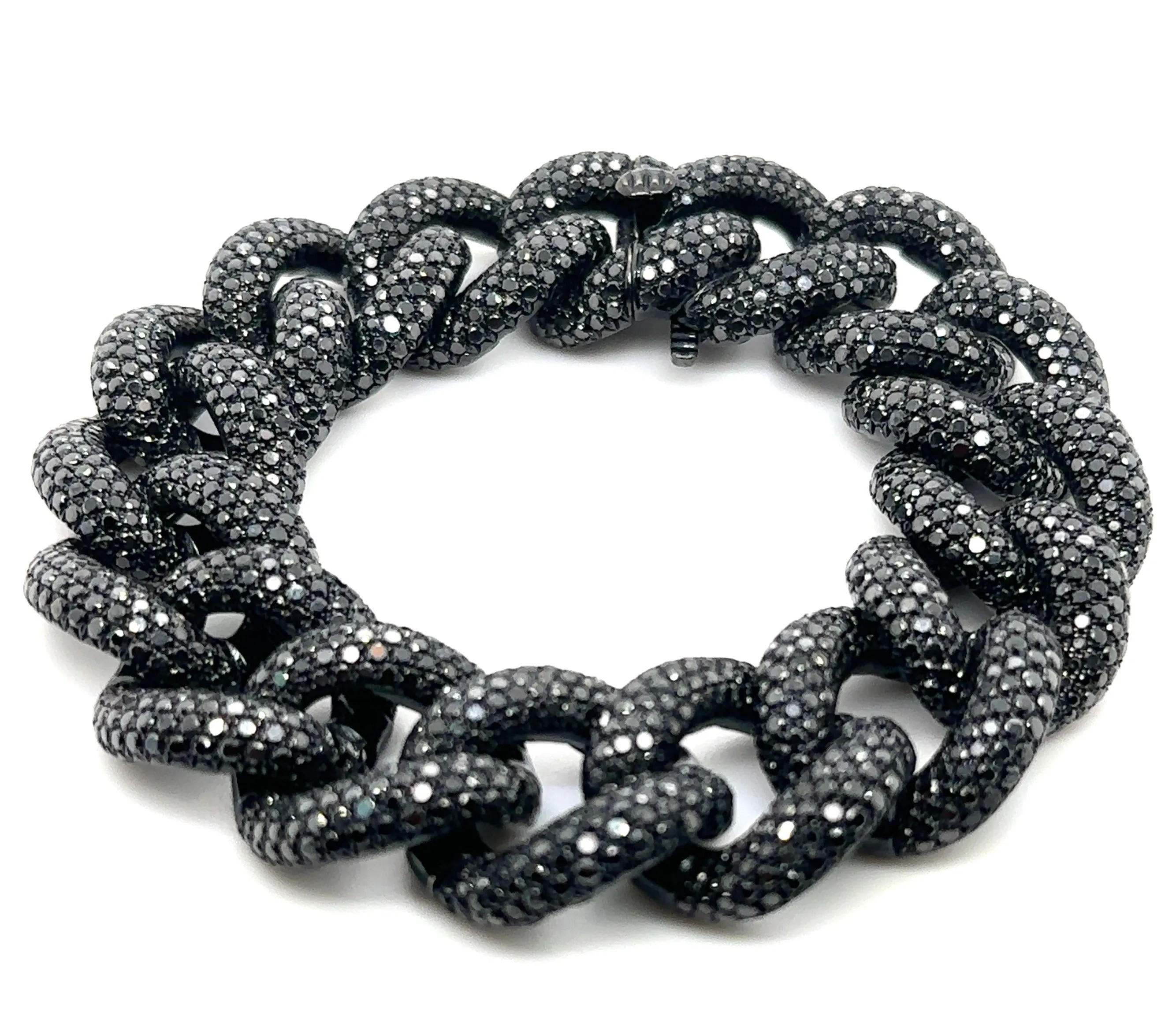 25.53ct tw Black Pave Diamond Cuban Curb Link Pave Statement Bracelet