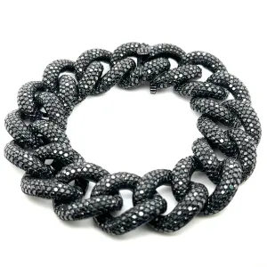 25.53ct tw Black Pave Diamond Cuban Curb Link Pave Statement Bracelet