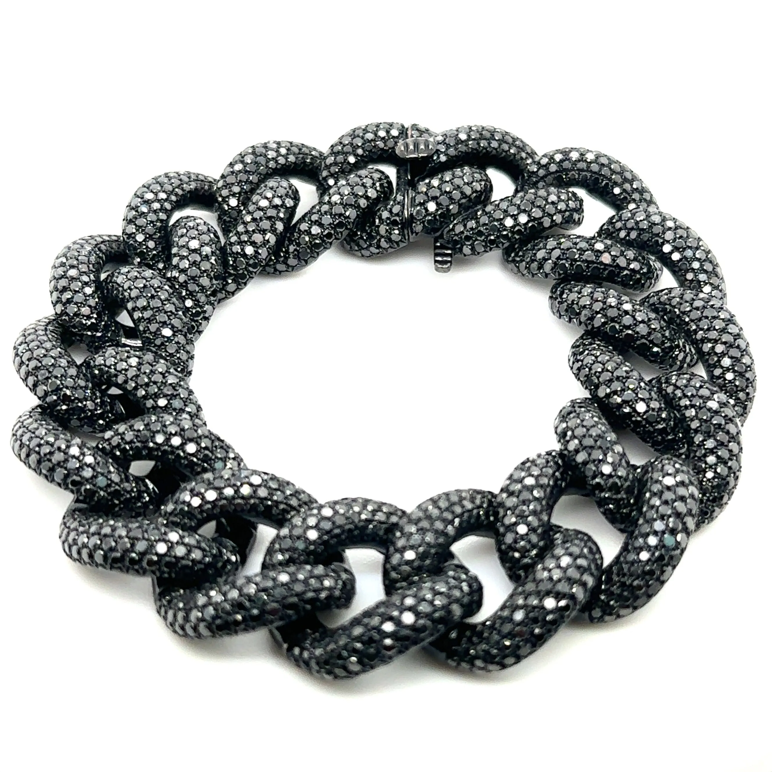 25.53ct tw Black Pave Diamond Cuban Curb Link Pave Statement Bracelet