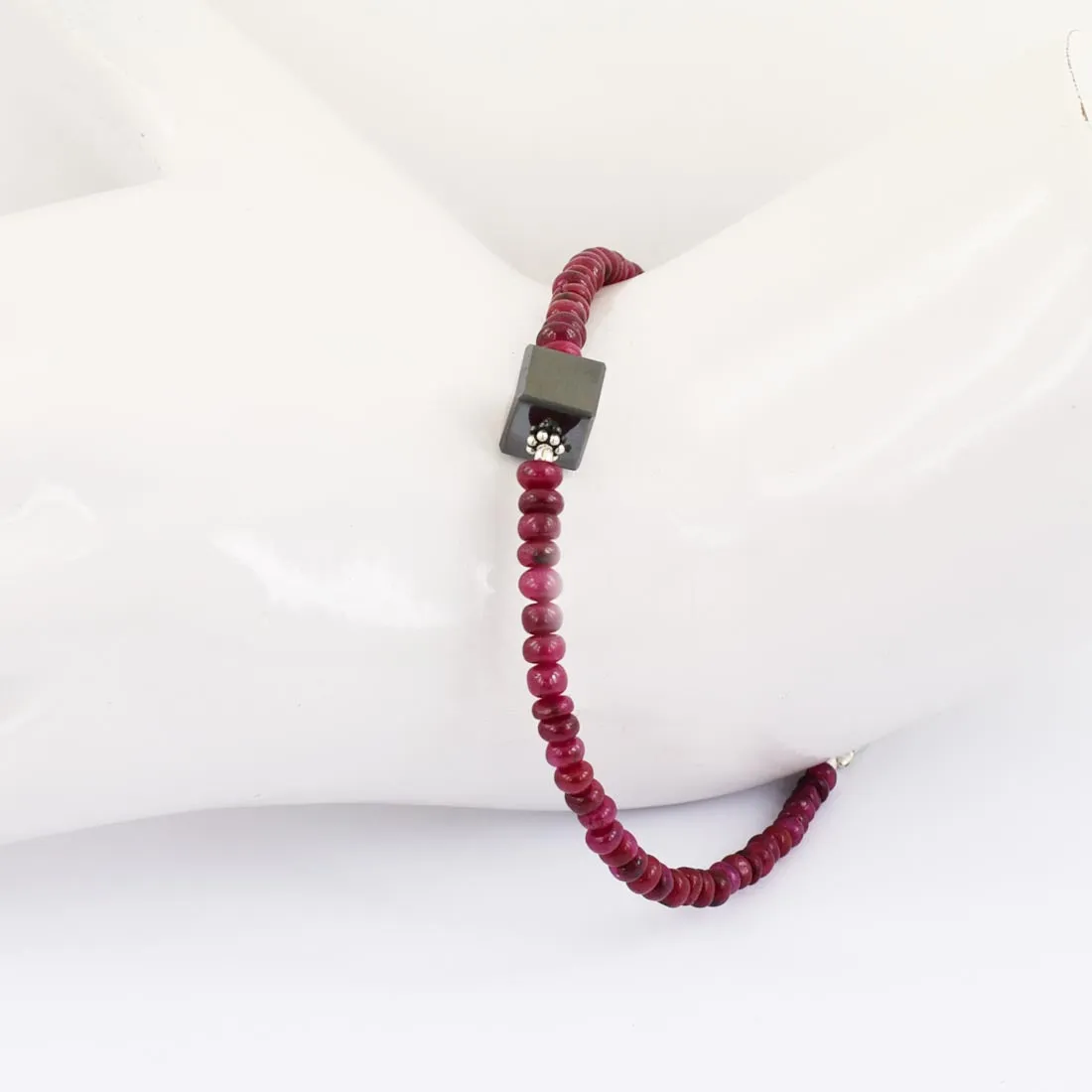 32.30 Ct, Ruby Gemstone Bracelet with Black Diamond Beads, Very Elegant
