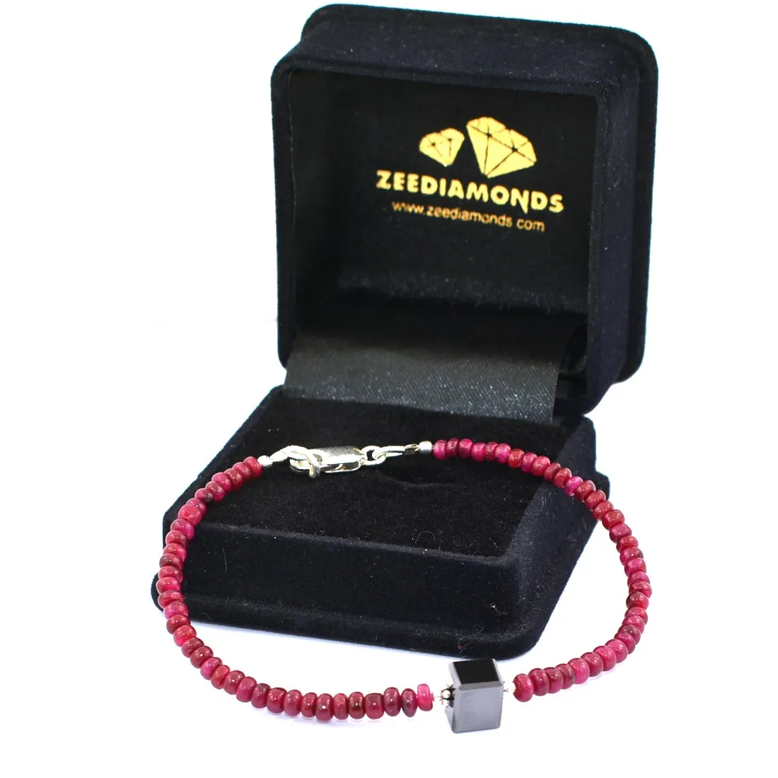 32.30 Ct, Ruby Gemstone Bracelet with Black Diamond Beads, Very Elegant