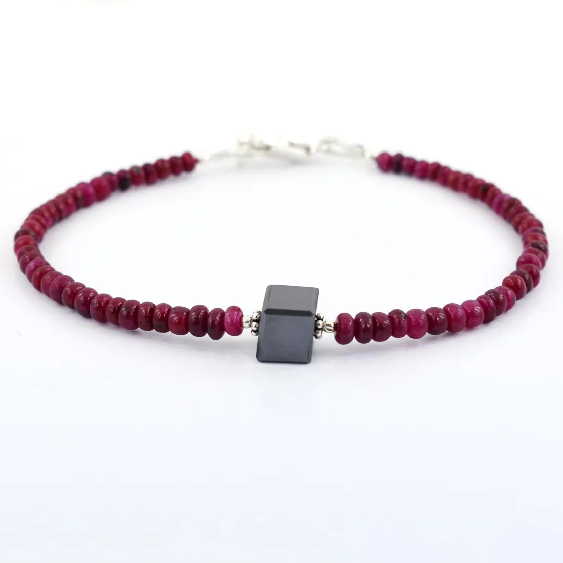 32.30 Ct, Ruby Gemstone Bracelet with Black Diamond Beads, Very Elegant