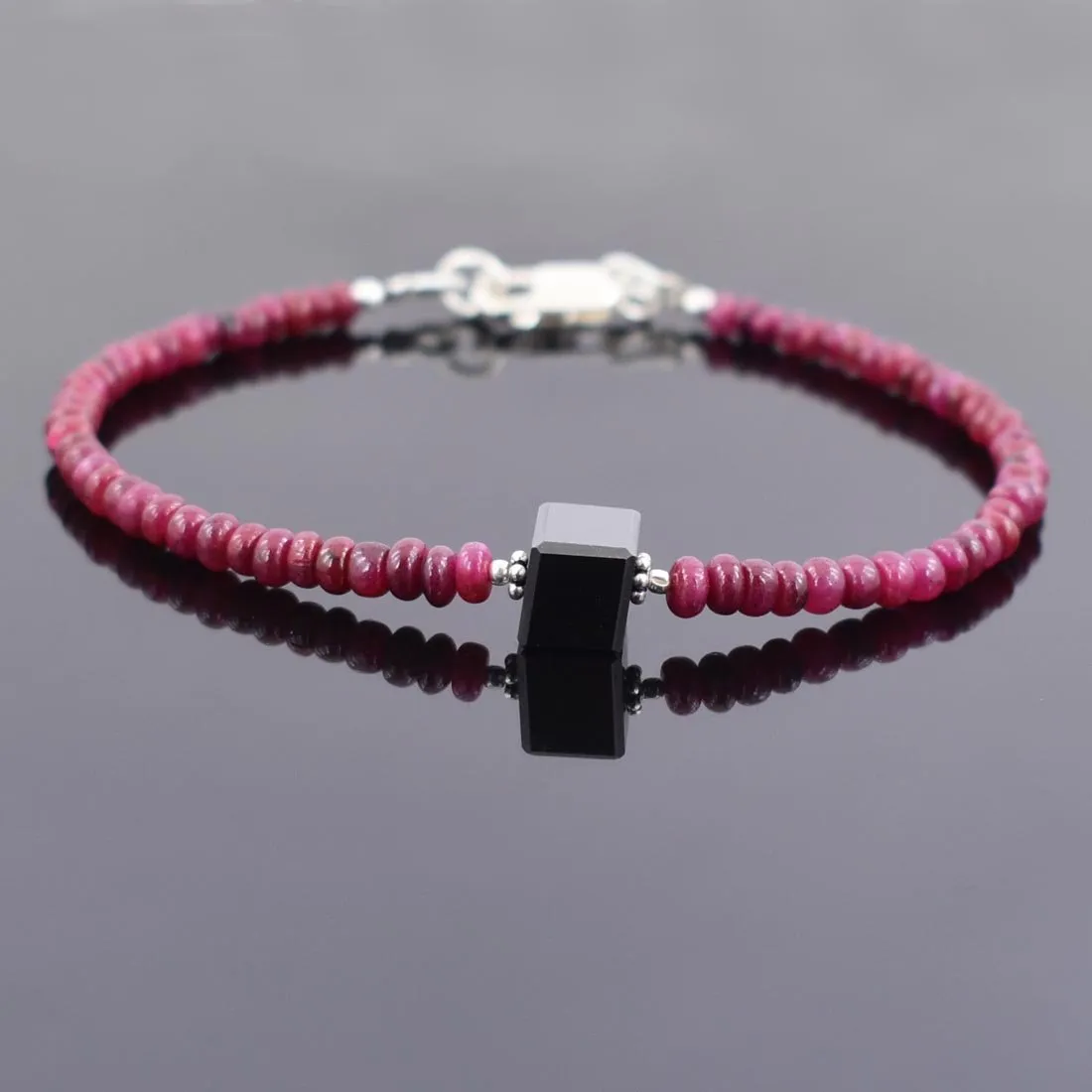 32.30 Ct, Ruby Gemstone Bracelet with Black Diamond Beads, Very Elegant