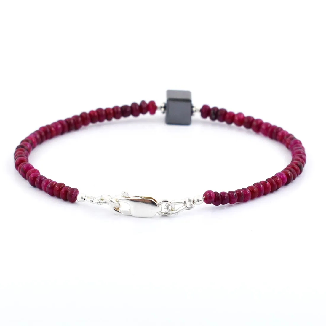 32.30 Ct, Ruby Gemstone Bracelet with Black Diamond Beads, Very Elegant